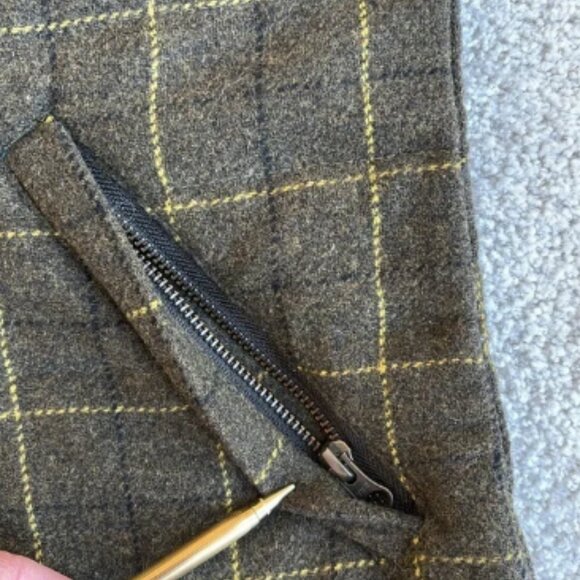 Rare Taylor Stitch Vertical Olive Green Plaid Wool Quilted Full Zip Vest Mens 38 - Picture 9 of 10